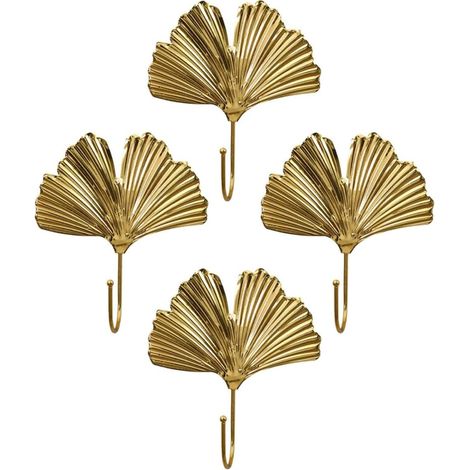Crochets Muraux Dorés Feuille Métal Ginkgo 4 pcs – Patères Décoratives Nordiques pour Entrée Salon Chambre, Supports Robustesse Anti-Rouille, Multifonction pour Clés Manteaux Chapeaux, Instal