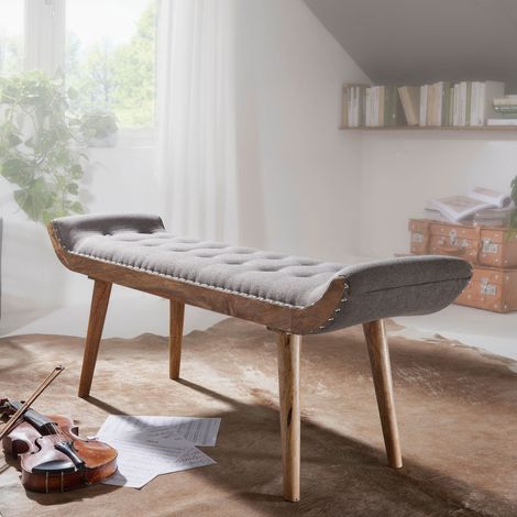 Banc 125x38x51 cm en bois et tissu naturel et gris (1/4)