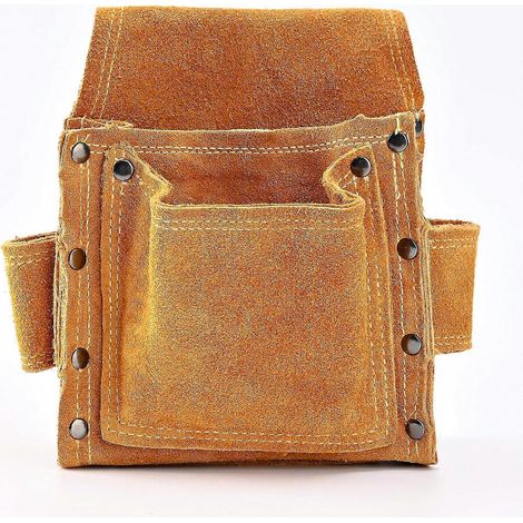 Ceinture porte-outils en cuir de qualité supérieure, sac professionnel robuste avec 2 porte-marteaux (1/5)
