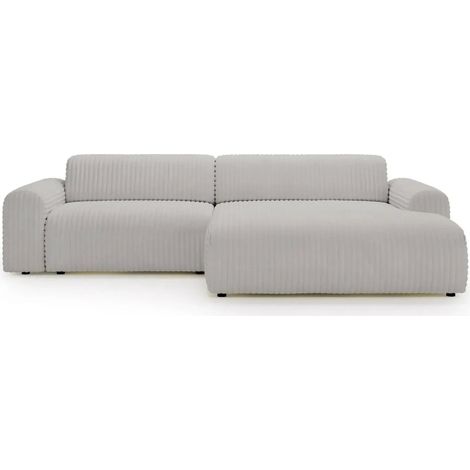 MILA - Canapé d'angle velours côtelé 3 places Gris clair Droit (1/5)