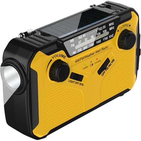 Notfall-Handkurbelradio mit Solar-Handkurbel, Notfallradio, 3000-mAh-Akku, Wetterradio mit Taschenlampe, SOS-Alarm und WB/AM/FM zum Überleben im Katastrophenfall