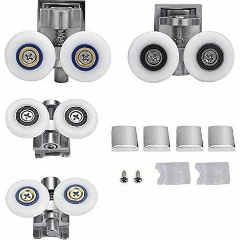 Rodillos para mampara de ducha de 26 mm, rodillos dobles para puertas correderas de acero inoxidable para mamparas de ducha con puertas de cristal de 6-8 mm, Starlight, 2 pares (1/5)