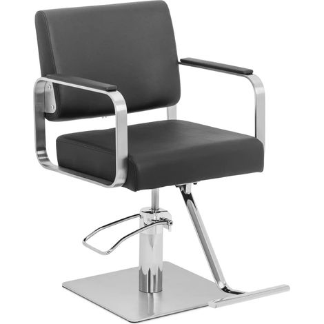Fauteuil de coiffure avec repose-pieds 50 66 cm 200 kg noir/argent acier inoxydable pvc contreplaqué mousse synthétique noir argenté (1/5)