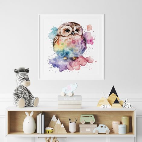 Poster / Affiche carrée Enfants - Hibou coloré - 50x50 cm (1/3)