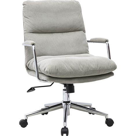 Chaise de bureau à roulettes en tissu velours côtelé taupe et métal chromé MIRABEAU (1/4)