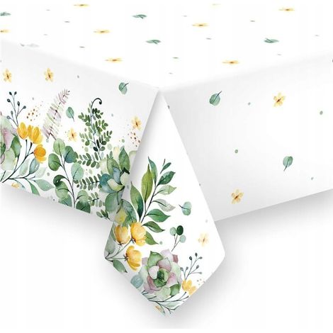 Nappe en papier à motifs de feuilles et de brindilles d'eucalyptus, style bohème, idéale pour un anniversaire ou une communion, 120 x 180 cm