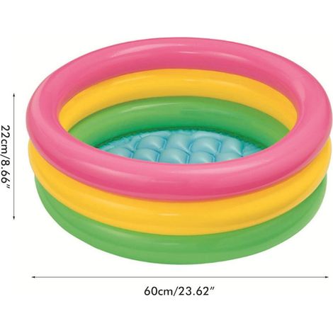 60cm/90cm/120cm Piscine Bébé Arc-en-Ciel 3 Couleurs Ronde Gonflable PVC avec Pompe Enfants (1/5)