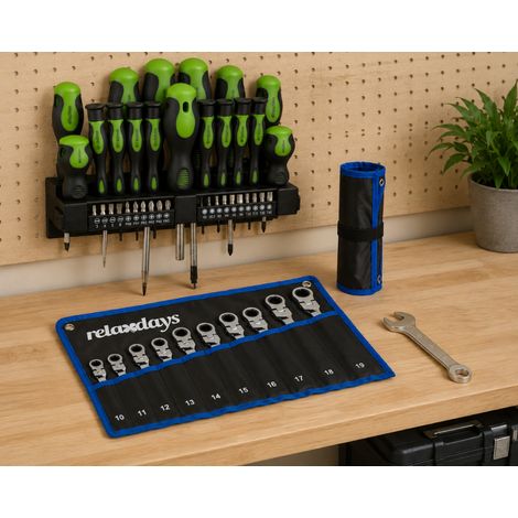Kit d'outils à main de bricolage (2 pièces) – Kit de 37 tournevis avec support mural et jeu de 10 clés flexibles (1/5)