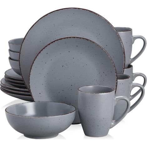 Tafelservice Steingut 16teilig Tassen Teller grau 16 Piece Set Grau