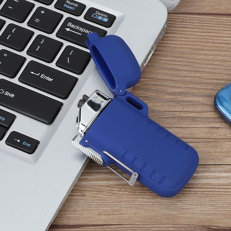Briquet électronique étanche USB à double arc électrique, cadeau pour homme, bleu (1/5)