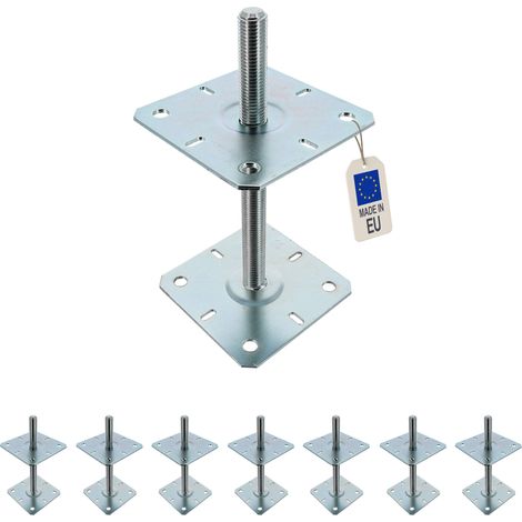 8 Embases Pied de poteau réglable en hauteur par vis - Platines 130x130mm - M24 - Acier galvanisé - Fabrication Europe (1/5)
