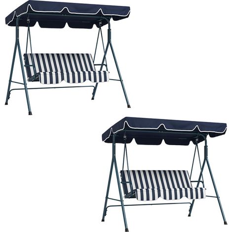 2er-Set hollywoodschaukel Gartenschaukel 3-Sitzer, wetterbeständig, verstellbares Dach, 172 x 110 x 153, Blau