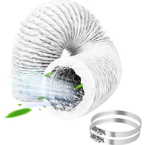 Tuyau d'évacuation d'air Ø 100 mm - 3 m - Flexible en PVC - Tuyau d'évacuation d'air - Tuyau de climatisation - Tuyau flexible en aluminium avec 2 colliers de serrage en acier inoxydable - Pour (1/5)