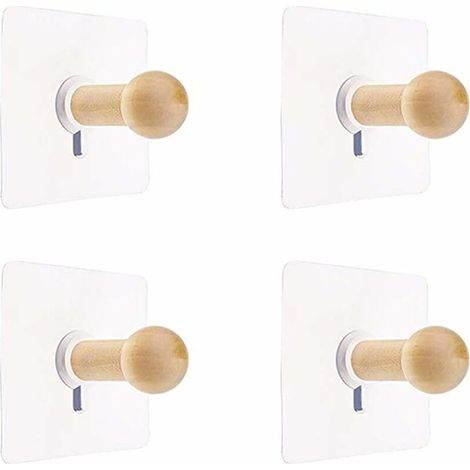 Patères Murales Naturel Mini Crochet Auto-Adhésif Patère en Bois pour Peignoir Chapeau Vêtements Support Mural Crochet Cintre Porte-Serviettes Chambre Décoration Bois Crochet Polyvalent 4 PCS (1/5)