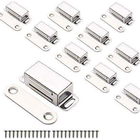 (Argent 10 Pack)Aimants d'armoire Loquet de porte d'armoire pour cuisine Salle de bain Placard penderie Fermetures de placard Loquet de tiroir de porte d'armoire (1/5)