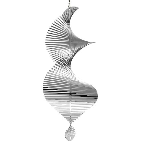 Piatto girevole in metallo per giardino, decorazione da esterno per cortile e patio, forma 3D (spirale argentata)