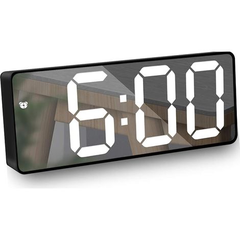 Lntyq Numérique Réveil, Réveil Miroir avec Affichage à LED de 6,5 "de Température/Date, Luminosité Réglable Réveil Snooze pour Voyage/Chambre/Bureau/Cuisine, Noir