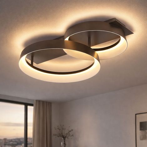 Plafoniera LED design lampada plafoniera sala da pranzo color caffè anelli luminosi, metallo, 24W 1145Lm bianco caldo, LxLxH 50x35x12 cm