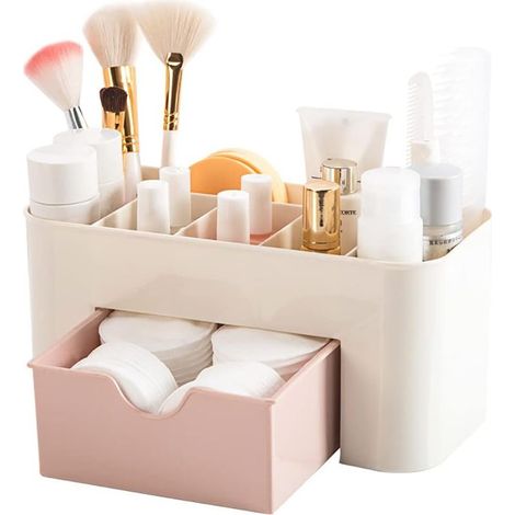 Desktop Makeup Organizer Drawers,Coffre de rangement de produits de beauté Bureau de bureau Organiseur Papeterie de bureau Boîte de rangement Organisateur de maquillage (Pink)- (1/5)