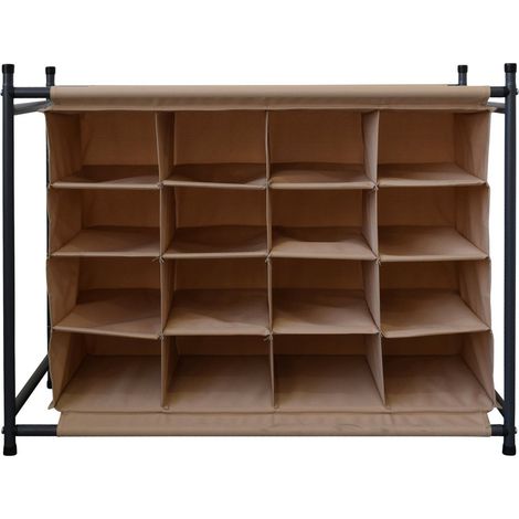 Rebecca Mobili Rangement chaussures 16 Poches Beige Tissu Metal 65x82x35