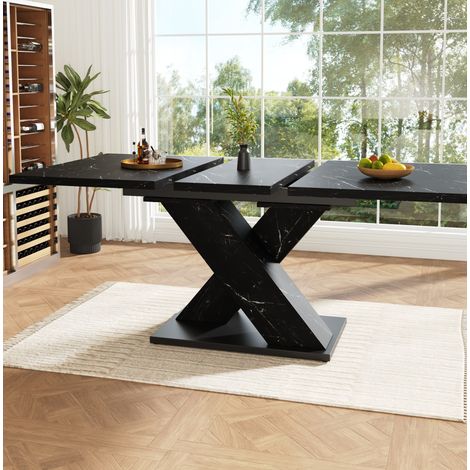 Table extensible noire 4-6 personnes effet marbre, design X, MDF et métal DESVIAE (1/5)
