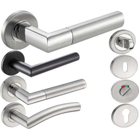 Poignée de porte ronde en acier inoxydable - Pour porte intérieure - WC - Salle de bain - Acier inoxydable poli brillant - Poignée de porte pour épaisseur de porte 20 à 47 mm - Matériel (1/5)