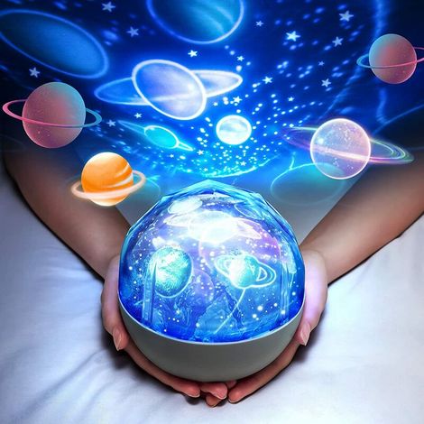 Veilleuse Bébé Projecteur Ciel Etoile, Système Solaire Veilleuse Enfant 360°Rotation +5 Thèmes,12 Couleurs Planètes Veilleuse Etoile Projection,Lampe Projecteur pour Cadeau Fille Garcon (1/5)