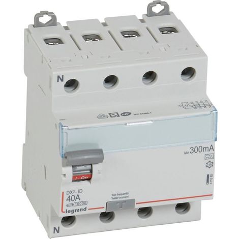 Interrupteur différentiel DX³-ID arrivée haute et départ bas à vis - 4P 400V 40A typeA 300mA - 4 modules - LEGRAND (1/2)
