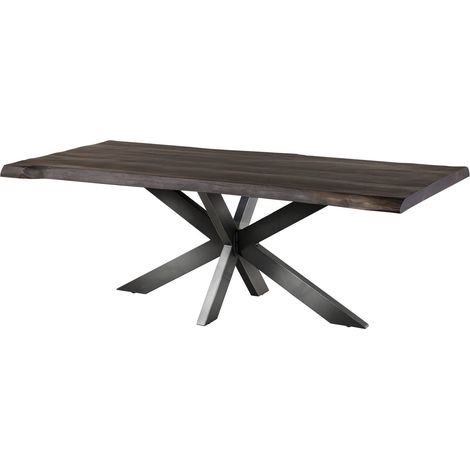 Table à manger 220x100 en bois de manguier gris taupe pied central anthracite brillant FREEFORM 5