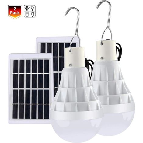 2 Pièce Solaire alimenté Ampoule Led, 12W Lampe Solaire rechargeable avec télécommande pour Camping (1/5)