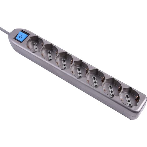 Electraline 62015 Multipresa 7 Posti Polivalenti con Interruttore e Cavo, Argento, 1.5 m