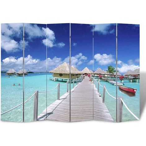 Paravento Pieghevole 217x170 cm con Stampa Spiaggia vidaXL