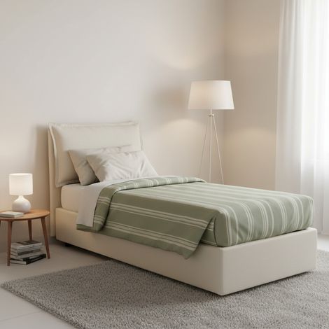 Talamo Italia Cama individual Zusanne, Cama contenedor con revestimiento de tela, 100% Made in Italy, Apertura frontal, adecuado para colchón Cm 90x190, Beige, con embalaje reforzado (1/5)