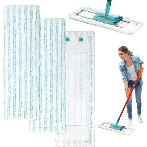 Lot de 3 housses de rechange pour balai d'essuie-glace Leifheit Profi XL Micro Duo/Cotton Plus - Housse de rechange pour balai Leifheit - En microfibre efficace - Élimine les taches - Convient (1/5)