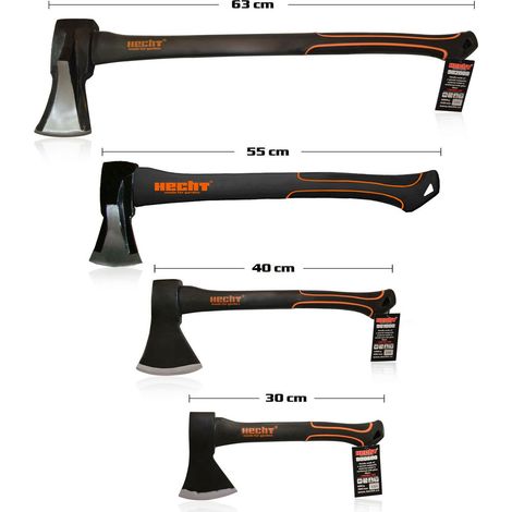 Set de 4 haches à fendre 30-40-55-63 cm – Manche ergonomique en fibre de verre – Protection caoutchouc pour lame – Pour bois dur – Compactor (1/4)