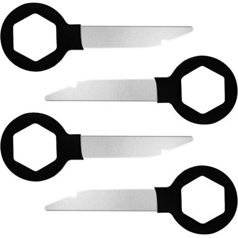 4 Pièces Clé Extraction Autoradio, Clés Extraction Stéréo Voiture, Demontage Cle Outils de DéMontage de Garnitures Universel Autoradio, en Acier Inoxydable Solide (Noir,78mm) (1/5)