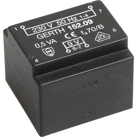 Gerth PT200901 Transformateur pour circuits imprimés 1 x 230 V 1 x 9 V/AC 0.50 VA 55 mA V056141 (1/2)