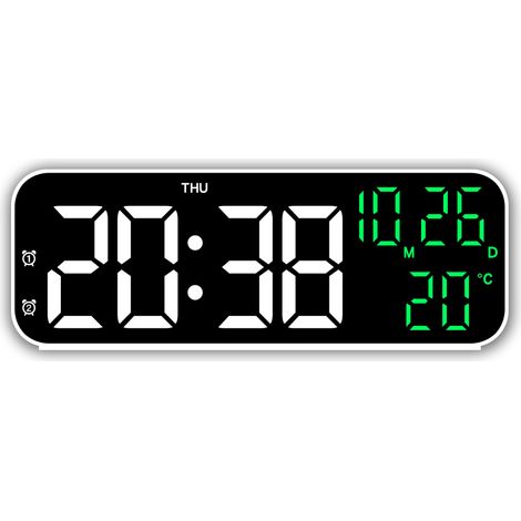Semplice sveglia elettronica, orologio LED multifunzione per la casa - cassa bianca con luce verde (1/4)