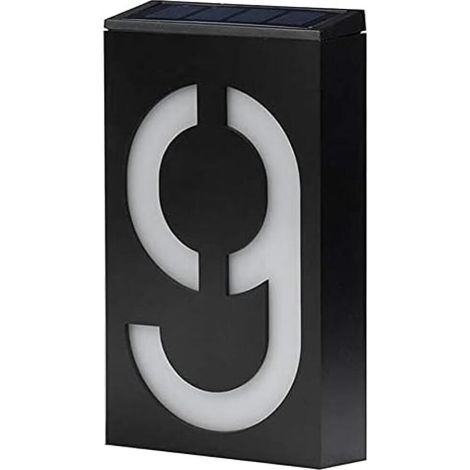 (Number 9)Plaque d'Adresse Solaire LED Extérieure pour Magasin et Maison, Éclairage plus de 8 Heures