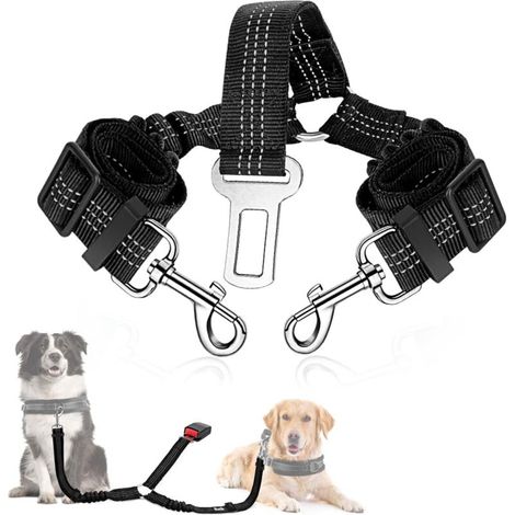 Ceinture de sécurité double pour chiens – Laisse double pour 2 chiens, harnais en nylon élastique avec bandes réfléchissantes. (1/5)