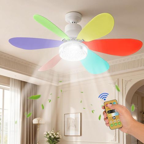 Ventilateur de Plafond avec Lumière et Telecommande, Ø52cm LED Plafonnier Dimmable Ventilateur avec 40W E27 Lampe Cristal Intégrée, 6 Pales, 3 Vitesses, Silencieux, pour Chambre, Salon (Multicolore) (1/5)