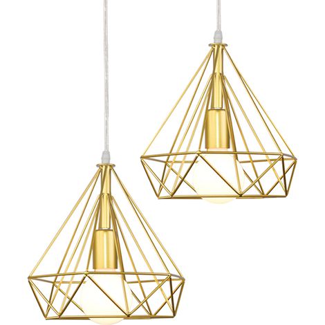 Industrial Pendant Light E27 Hanging Lights Metal Geometric Cage Lampshade Ø25cm Ceiling Light Fitting for Bedroom 2 Gold