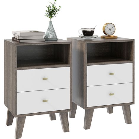 Industrial Scandinavian Style Nightstand with Drawers and Storage Shelf for Home Decor