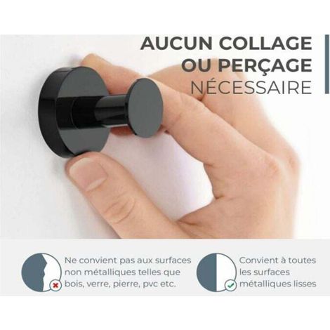 Porte Manteaux Aimantés pour Accrocher Manteaux et Sacs, 4 Crochets Muraux Noirs Extrêmement Solides, Porte Manteaux pour Porte avec Aimant en Métal Néodyme Rare, Crochets Porte de Frigo