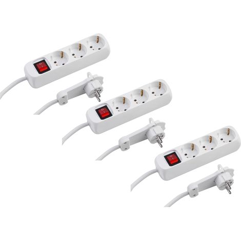 Multiprise 3 Prises Câble de 2 m Blanc Fiche Extra Plate et Interrupteur Lumineux IP20 Prise de Table avec fiche Plate (1/5)