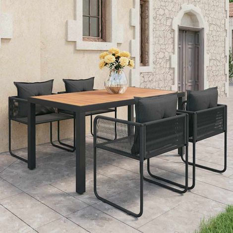 Ensemble à manger de jardin 5 pcs-Salon de jardin PVC résine tressée noir marron (1/5)