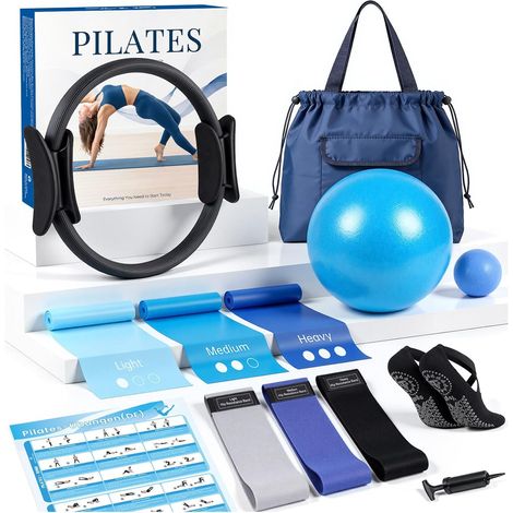 13 Piece Home Pilates Kit, with Pilates Ring, Pilates Ball, Adjustable Wrist and Ankle Weights, Elastic Band for Leg Pulling, Suitable for Beginners and Women (1/5)