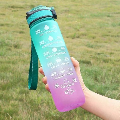 Gourde de 1 L à dégradé de couleurs, avec indicateur de temps et embout anti-fuite, idéale pour le bureau, la salle de sport et les activités de plein air. Parfaite pour le bureau, la salle de sport o (1/4)