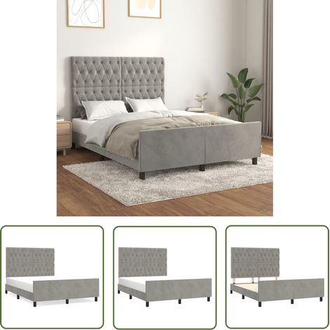 The Living Store Bettgestell ohne Matratze Hellgrau 140x190 cm Samt - Samtbett - Bettestel - Doppelbett - Boxspringbetten - Hochwertiges Bett (1/5)