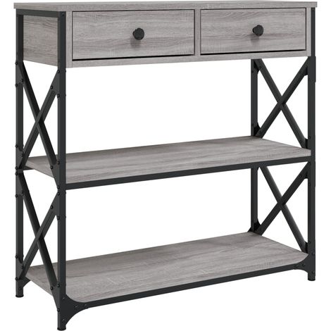 Tavolino moderno da ingresso consolle con cassetti e ripiani 75 x 28 x 75 cm multistrato grigio e metallo DEC032237